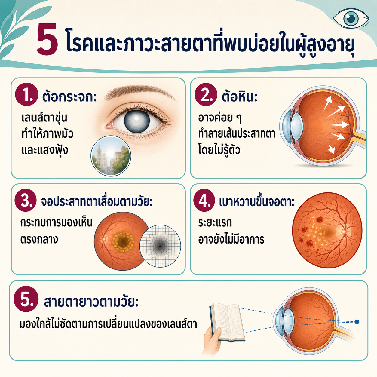 อินโฟกราฟิกสรุป 5 โรคและภาวะสายตาที่พบบ่อยในผู้สูงอายุ