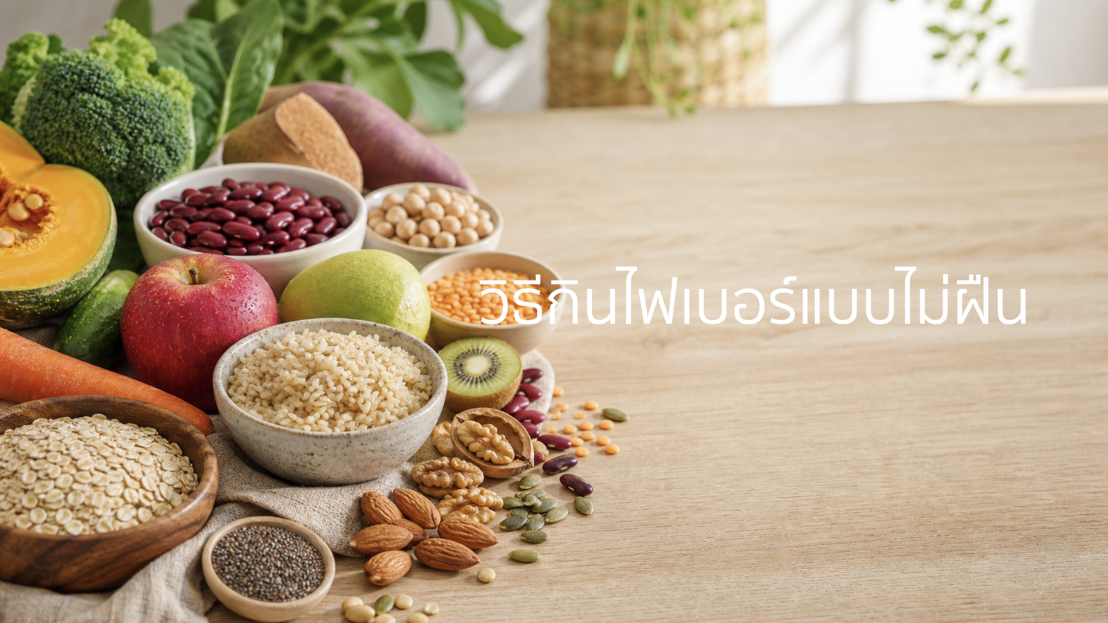 ภาพอาหารจากพืชที่มีไฟเบอร์สำหรับบทความวิธีกินไฟเบอร์